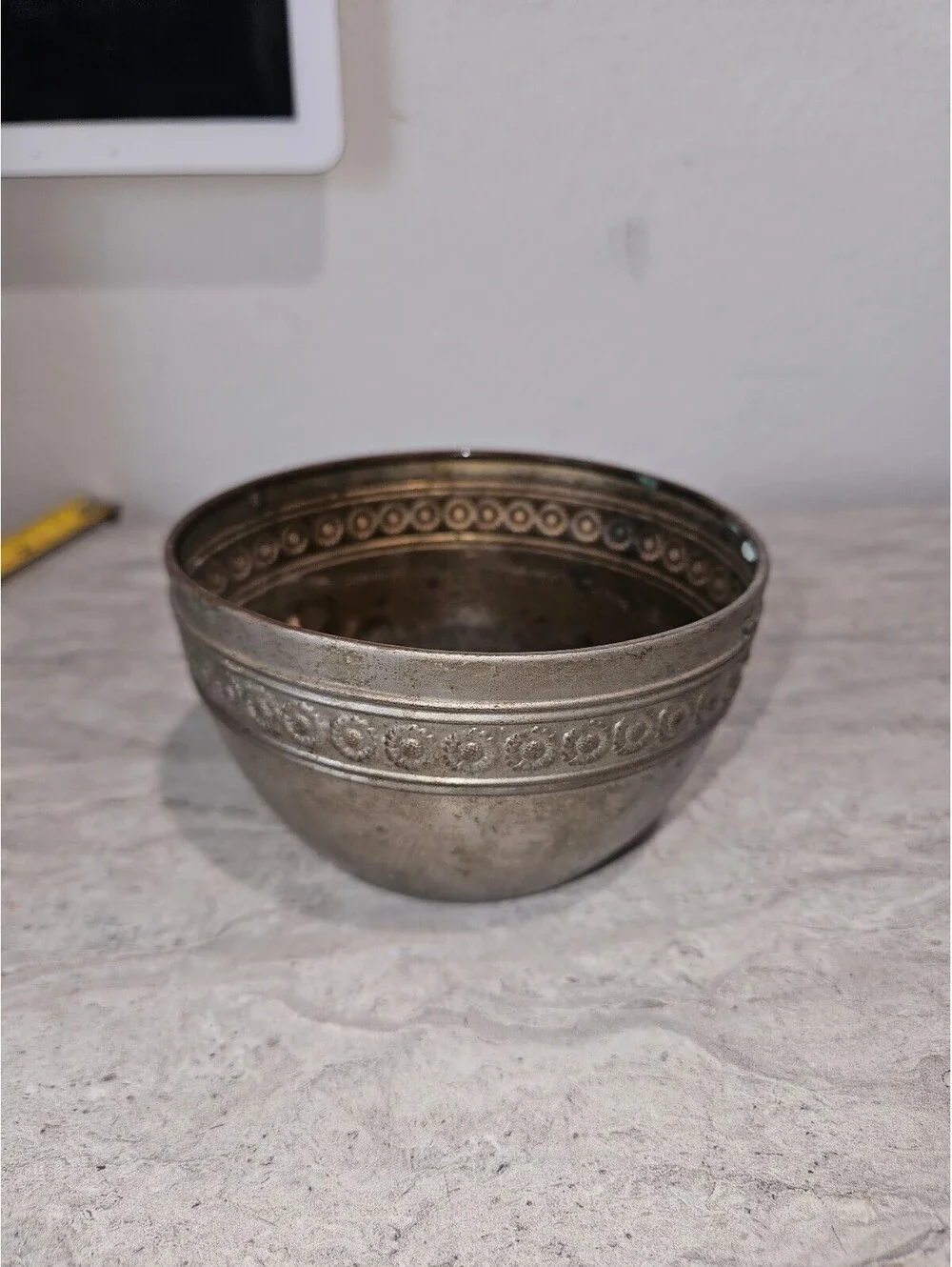 Vintage Decorative Metal Bowl with Intricate Pattern